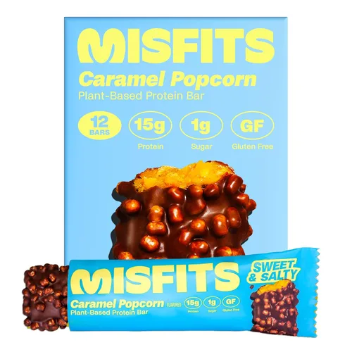 Miniatura 12 de Misfits - Paquete de variedad de barras de proteína Barras nutricionales - 14-15 g de proteína, 1 g de azúcar, a base de plantas, bajas