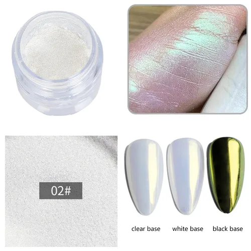 Miniatura 5 de 3 frascos de polvo de cromo perla blanca para uñas, efecto espejo de luz de luna, brillo blanco con purpurina aurora, pigmento brillante para diseño