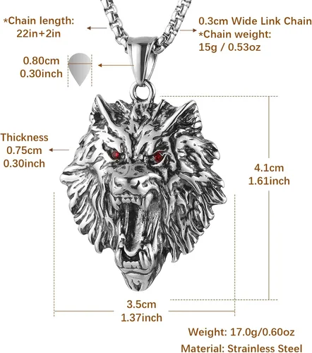 Miniatura 2 de HZMAN Norse Viking Wolf Necklace for Men Boys Stainless Steel Gothic Punk Fenrir Wolf Head Animal Pendant Jewelry Gift