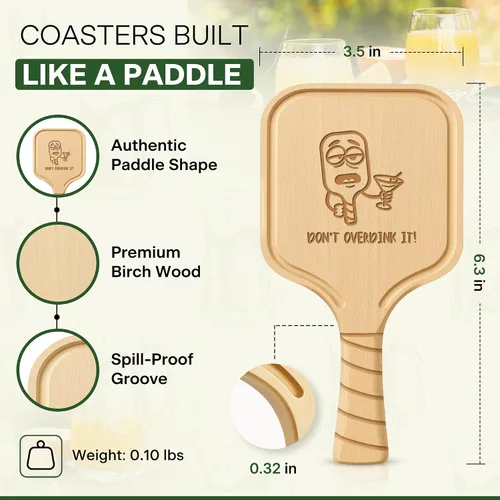 Miniatura 2 de Juego de 4 posavasos de paleta de pickleball – Regalo ingenioso para amantes del pickleball, hombres y mujeres – Madera de abedul premium