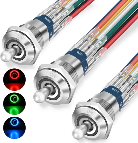 Miniatura 22 de Nilight Interruptor de botón de 0.472 in, 5 unidades con arnés precableado de acero inoxidable de 12 V 24 V, bloqueo automático, interruptores 5