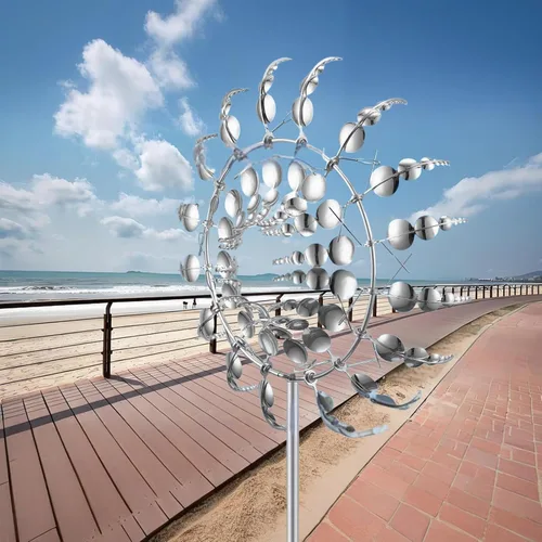Molino de viento metálico único y mágico, 2 hilanderos de viento, escultura cinética 3D accionada por viento, molino de viento de acero inoxidable,
