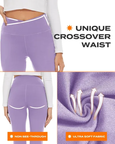 Miniatura 115 de TNNZEET Leggings acampanados negros para mujer, pantalones de yoga cruzados con bolsillos, corte de bota, leggings acampanados
