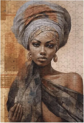 Rompecabezas para adultos, 200 piezas, rompecabezas de mujer negra afroamericana, exquisita formación de pañuelo en la cabeza, imágenes artísticas
