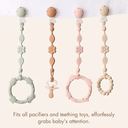 Miniatura 8 de Clips para chupete de silicona para bebés para niños y niñas, clips de una pieza para bebés, clips para chupete YIVEKO con flores, 3