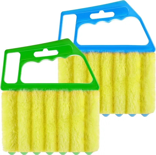 Geiserailie Limpiador veneciano para ventana, 2 piezas, herramienta lavable con 7 dedos, limpiador de polvo y persiana de ventilación de aire, Azul