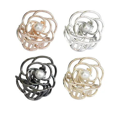 TANG SONG 4 pinzas de metal pequeñas para el cabello con diseño de flores, pinzas para el cabello, pasador para mujeres, horquillas de medio moño