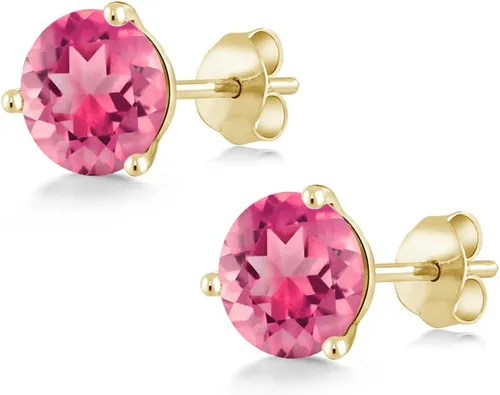 Miniatura 108 de Gem Stone King Aretes de oro de 14 quilates, 0.236 in, piedra natal redonda, Martini, 3 puntas, aretes de oro para mujer