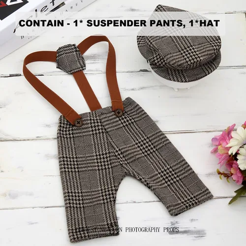 Miniatura 3 de Zeroest Newborn Photography Outfits Boy, Suspenders & Hat for Baby Boys Baby Photography Props for Newborn Photo Shoots Café