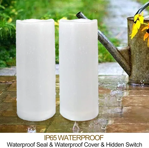 Miniatura 3 de Paquete de 2 velas LED blancas para exteriores de 3 x 8 pulgadas, sin perfume, IP65, impermeable, funciona con pilas, pilar sin llama con control