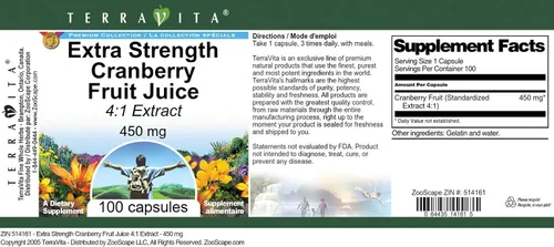 Miniatura 3 de Terravita Extracto de jugo de fruta de arándano extra fuerte 4:1 - 450 mg (100 cápsulas, ZIN: 514161)