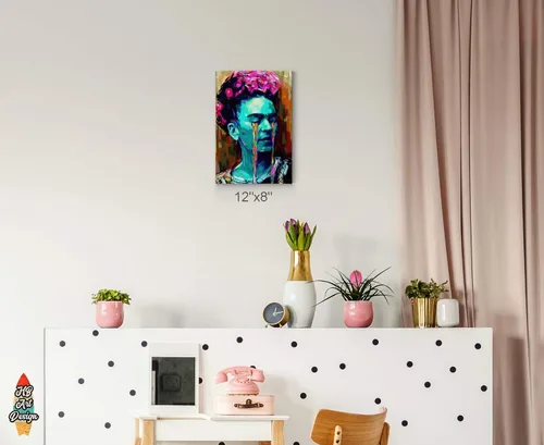 Miniatura 2 de HB Art Design Frida Kahlo - Lienzo decorativo para pared, diseño de mujer con lágrimas, retrato colorido, pintura al óleo, oficina, sala de estar