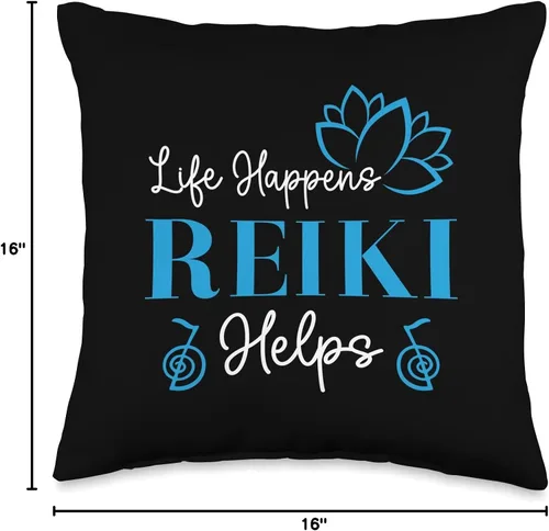 Miniatura 4 de Reiki Energy Flow Ki Japanese Medicine Healer Gift Healing Namaste - Ropa de yoga Life Happens Reiki ayuda a tirar almohada, 16 x 16 pulgadas