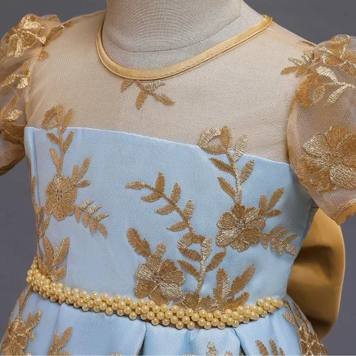 Miniatura 5 de NNJXD - Elegante vestido de princesa con cinturón de lazo de tul de algodón y estampado de flores