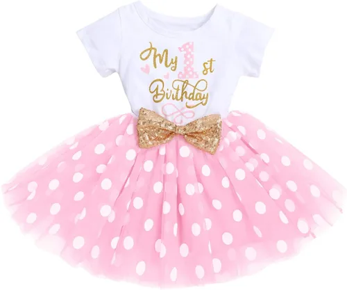 Miniatura 10 de IBTOM CASTLE - Vestido de princesa con falda tipo tutú para niñas que cumplan 1 o 2 años, incluye moñito con lentejuelas