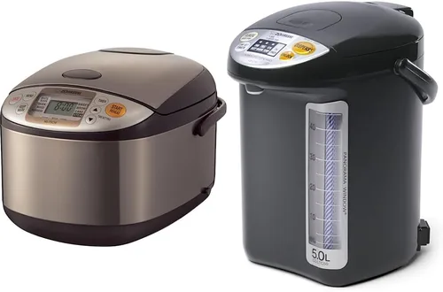 Zojirushi NS-TSC18 Micom - Olla arrocera y calentador, 10 tazas y calentador de agua comercial CD-LTC50-BA, color negro
