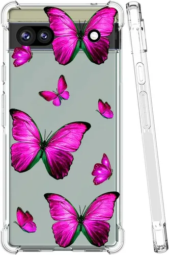 Miniatura 2 de Funda para Pixel 6A, GX7AS Linda, Transparente Flexible Bumper TPU Suave Goma Silicona Funda Teléfono Funda para Google Pixel 6A Rosa Mariposa
