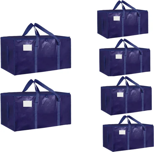 Miniatura 12 de Paquete de 4 bolsas de mudanza extra grandes y resistentes, bolsas de almacenamiento impermeables con asas y cremalleras, plegables para dormitorio