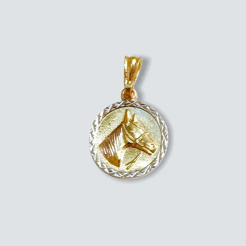 Miniatura 2 de Colgante de cabeza de caballo ecuestre medallón en oro laminado 18 quilates