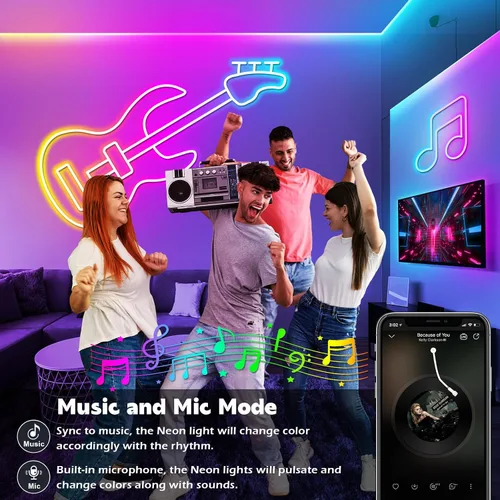 Miniatura 3 de LETIANPAI Luces de Cuerda de Neón de 120 Pies, Luces de Cuerda LED Flexibles con Control por App/Control Remoto, Múltiples Modos de Sincronización