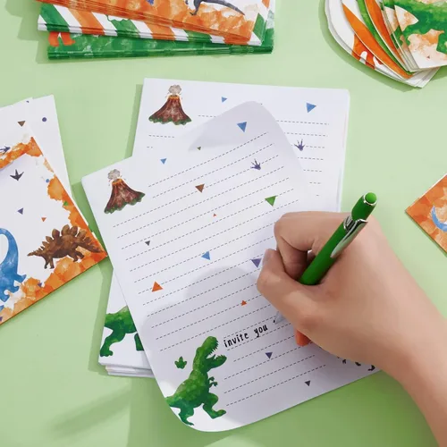 Miniatura 4 de WERNNSAI Juego de 69 cartas y sobres de papelería, dinosaurio para niños, papel de escritura y sobre, regalos de cumpleaños de Navidad para niños