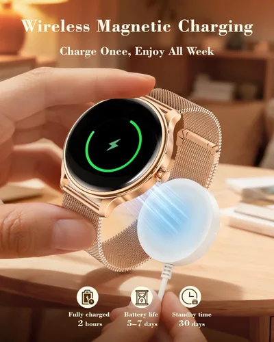 Miniatura 3 de WalkerFit Smartwatch for Women, 1.43” AMOLED Fitness Watch with Bluetooth Calling, Wireless Magnetic Charging, Female Health Tracker, 120+ Sports
