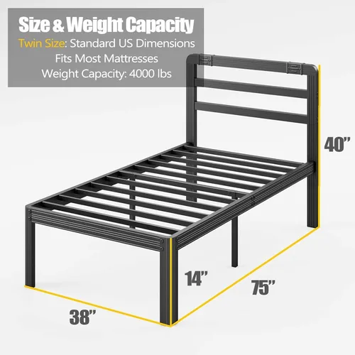 Miniatura 2 de BOSRII Base de cama de tamaño individual de alta calidad, perfil grueso reforzado para una resistencia y durabilidad inigualables, construcción