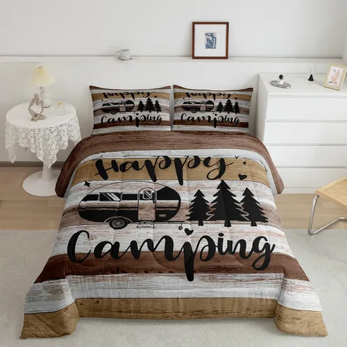 Miniatura 4 de Juego de edredón de campamento para niños, tamaño Queen, Western Farm, vintage, juego de ropa de cama para niñas, adolescentes, caravanas, edredón