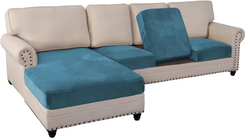 Miniatura 102 de PrinceDeco Funda marrón para muebles, 2 fundas de cojín elásticas de terciopelo para cojines individuales, aptas para mascotas, se mantiene en su