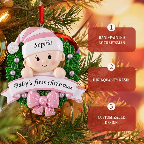 Miniatura 3 de Adorno Personalizado de Primera Navidad para Niña 2024 - Adorno de Primera Navidad de Resina para Niñas, Regalos Personalizados para Recién Nacidas