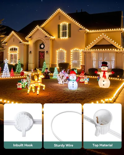 Miniatura 8 de Brightown Carrete comercial C9/E17 de 500 pies de luz navideña, cable blanco de 12 pulgadas de espaciado, listado UL C9-Cable blanco