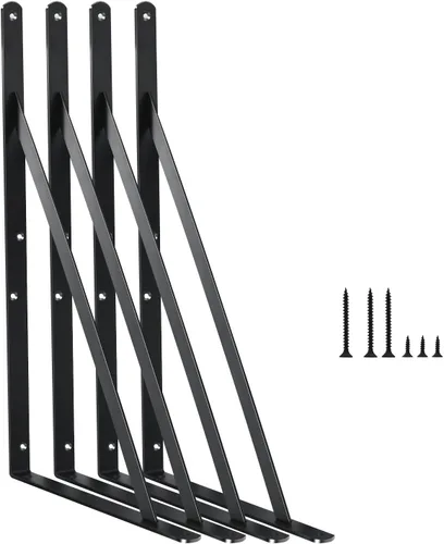 Miniatura 43 de Paquete de 16 soportes de estante resistentes negros de 20 pulgadas de largo x 12 pulgadas de alto con tornillos, soportes de estante de metal