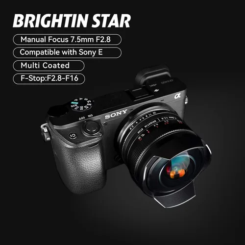 Miniatura 6 de Brightin Star 7.5mm F2.8 III Lente Ultra Gran Angular de Pescado para Cámaras Sin Espejo con Montura E de Sony, Lente Manual de Enfoque Fijo APS-C