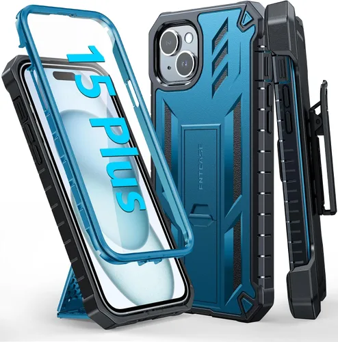 Miniatura 10 de FNTCASE Funda para iPhone 15 Plus: protección contra caídas Funda resistente con clip para cinturón y soporte de grado militar con textura mate TPU
