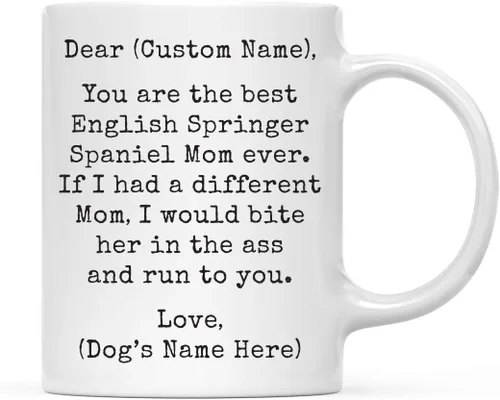 Miniatura 128 de Andaz Press Taza de café personalizada divertida con texto en inglés "Dog Mom", regalo de broma para la mejor mamá de perro cocker spaniel, muerde
