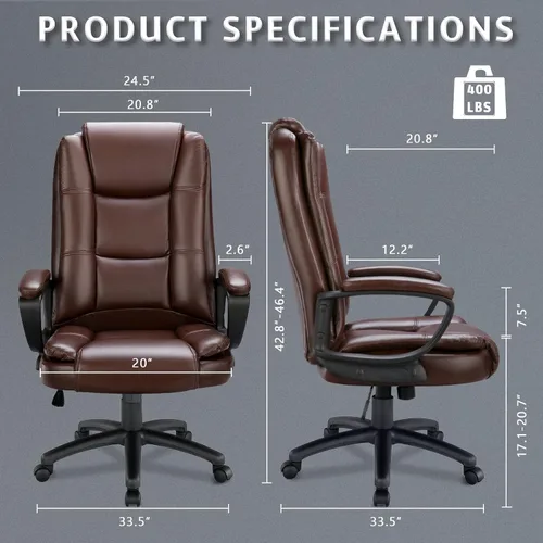 Miniatura 3 de LEMBERI - Silla de escritorio de oficina, silla ejecutiva de computadora de respaldo alto, sillas ergonómicas grandes y altas ajustables de piel