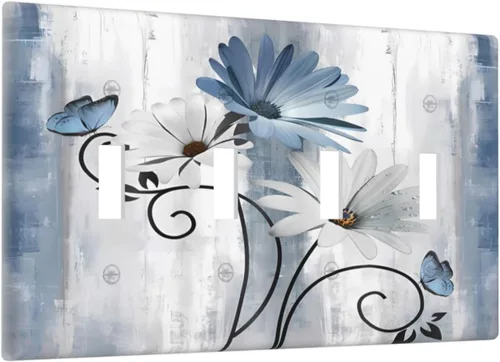 Miniatura 61 de Placa de pared decorativa con hojas de palmera tropicales de oro blanco, hoja de plátano, doble interruptor de luz de palanca decorativa, placa