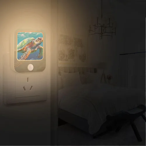 Miniatura 7 de Luces nocturnas de pared, paquete de 2 luces de noche LED de tortuga marina de color (2) sensor de atardecer a amanecer, brillo ajustable