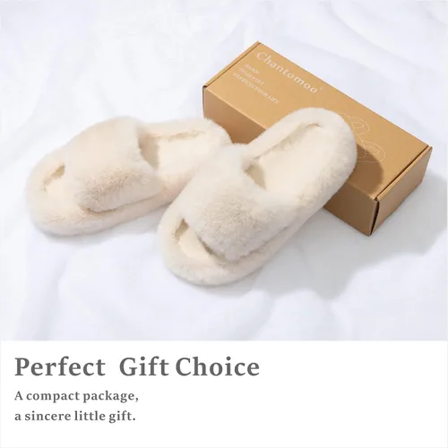 Miniatura 5 de Chantomoo Pantuflas de espuma viscoelástica para mujer, pantuflas de dormitorio para mujer, mullidas, cómodas, con forro de piel sintética, suela