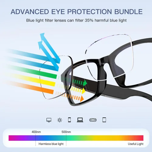 Miniatura 5 de Lentes inteligentes, gafas Bluetooth con luz azul, micrófono y altavoces integrados, música de oído abierto y llamadas manos libres, compatibilidad