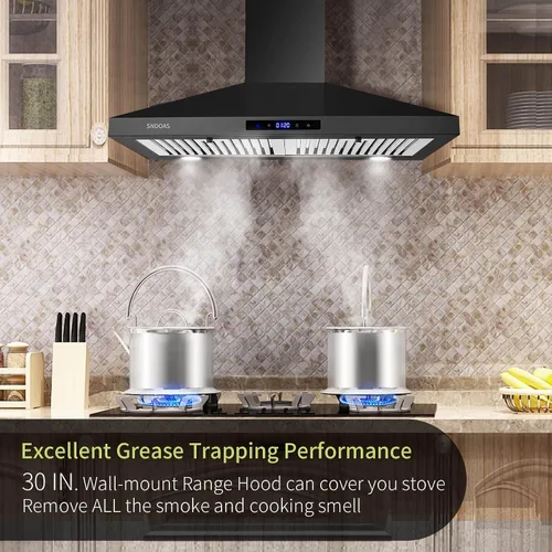 Miniatura 3 de SNDOAS Campana extractora negra de 30 pulgadas, campana de cocina de acero inoxidable montada en la pared con controles táctiles, convertible