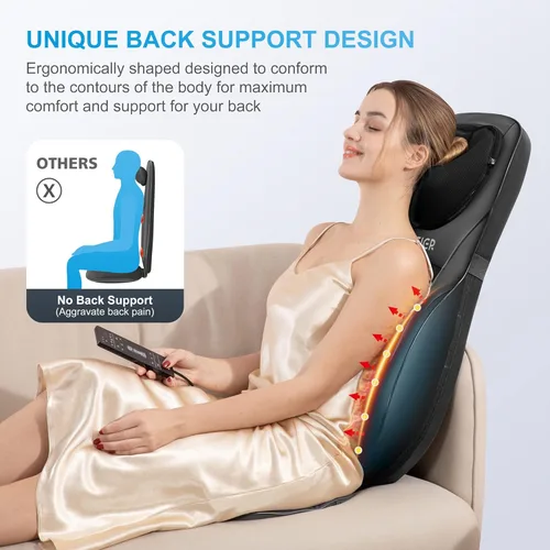 Miniatura 2 de COMFIER Masajeador Shiatsu de espalda con calor, almohadilla de masaje para silla con amasado profundo y masaje giratorio, masajeador para silla