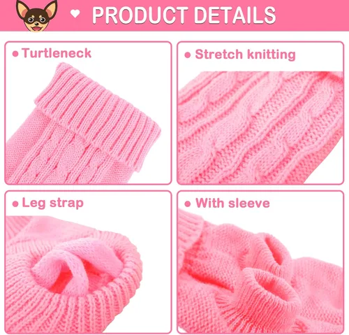 Miniatura 4 de 2 piezas de suéteres para perros con cuello alto de punto, suéter para Chihuahua y Yorkie, ropa para perros pequeños, trajes cálidos de invierno