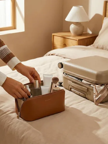 Miniatura 7 de EACHY Bolsa de Maquillaje de Viaje, Bolsas de Cosméticos de Gran Capacidad para Mujeres, Bolsa Portátil Impermeable que se Abre Plana, Bolsa de Aseo
