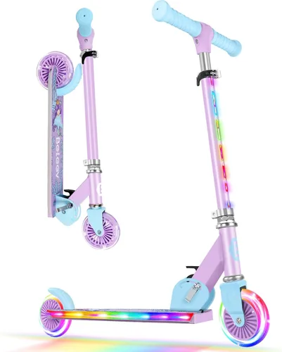 BELEEV V2 - Scooter para niños con ruedas y tallo y plataforma iluminados, scooter plegable de 2 ruedas para niñas y niños, 3 alturas ajustables,
