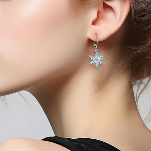 Miniatura 104 de Aretes colgantes de plata de ley con diseño de árbol de la vida, flor, abeja, animales, gato, colibrí, piedra lunar, turquesa, aretes con cierre