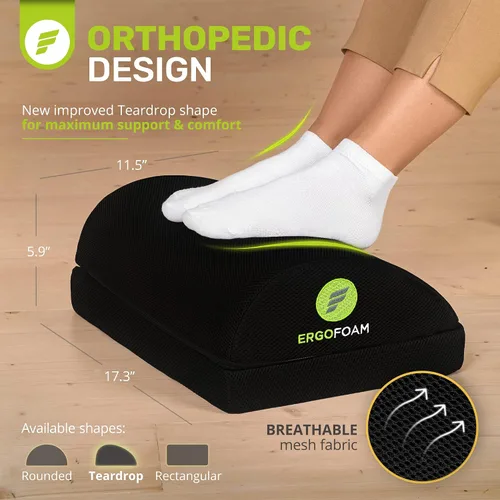 Miniatura 3 de Reposapiés ajustable ErgoFoam para mayor altura - Diseño ortopédico en forma de lágrima con malla - Reposapiés grande y prémium para debajo