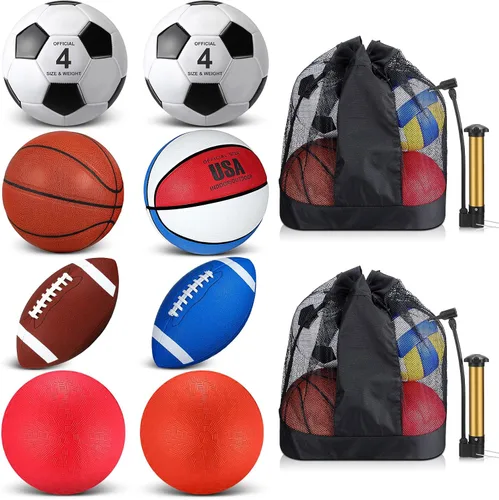 Miniatura 8 de Liliful Juego de 8 pelotas deportivas para el regreso a la escuela, tamaño oficial, fútbol, baloncesto, fútbol, patio, equipo de PE con bolsa