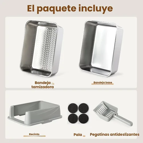 Miniatura 6 de Caja de Arena Tamizadora de Acero Inoxidable para Pellets de Pino, Caja de Arena para Gatos con Tamiz, Lado Alto para Gatos Pequeños, Anti-Fugas