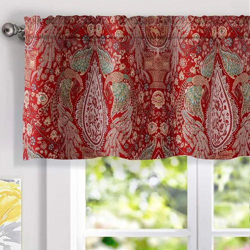 DriftAway Christopher Peacock - Cenefa de cortina opaca con aislamiento térmico y estampado floral para ventana, bolsillo para barra, 2 capas, 52
